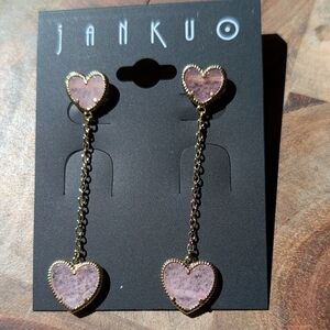 Jankuo Heart Collection 14k Gold Plated + Pink Crystal Drop Earrings New in Box